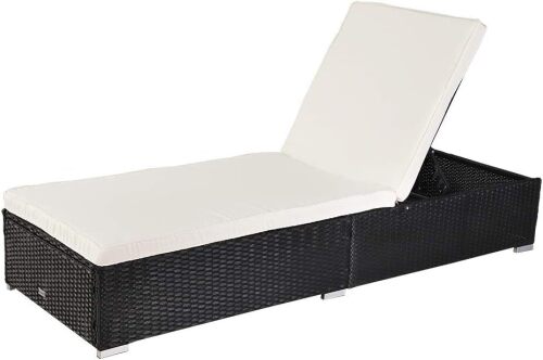 VINGLI Adjustable Wicker Patio Chaise Lounge Outdoor, Rattan Outdoor Lounge Chair, All Weather Patio Chaise Lounge with Adjustable Backrest and Soft Cushions Wicker Daybed (Black)