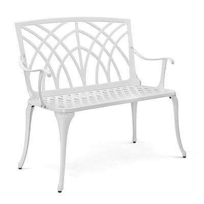VINGLI 38-in W Cast Aluminium Garden Bench/Orchid Porch Benches Patio Benches Deck Furniture for 1-2 Person Seat White