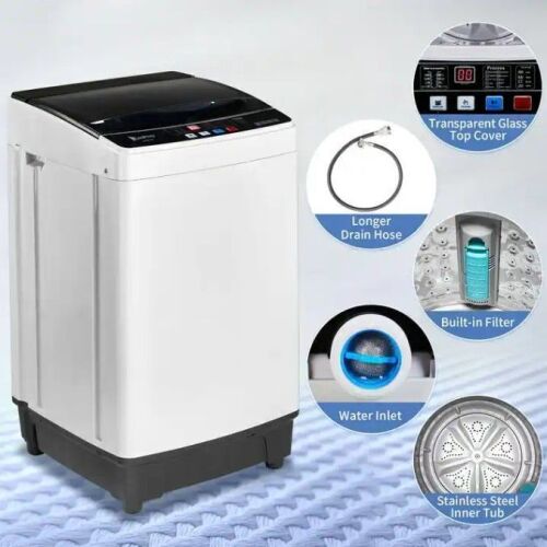 Full-Automatic Washing Machine Top Load Portable Compact Laundry Washer Spin with Drain Pump,10 programs 8 Water Level