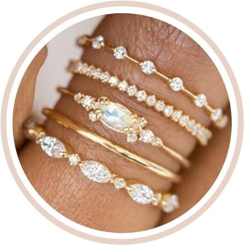 Honsny Stackable Gold Rings for Women Non Tarnish Engagement Wedding Bands | 18K Gold Plated, Cubic Zirconia Stacking Rings, Thumb Ring Set, Thin Eternity Promise Wedding Bands