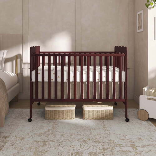 3-in-1 Portable Crib in Espresso, Removable Wheels, Converts from Baby Crib to Toddler Bed, Day Bed and Kids Sofa, Three Adjustable Mattress Height Positions
