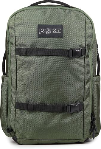 JanSport Venture Pack – Travel Pack With Large Main Compartment with Compression Straps, Dual Water Bottle Pockets, Padded Hip Belt & Luggage Trolley Pass-Through, Cargo Green