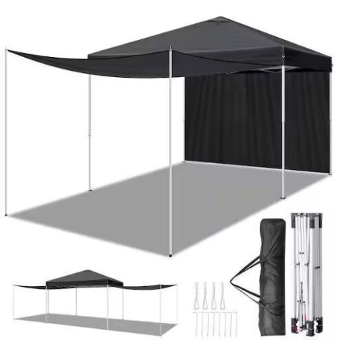 VINGLI 10 ft. x 10 ft. Pop Up Canopy Tent with 2 Sidewalls, Instant Tent, Waterproof Sun Shelf, Carry Bag