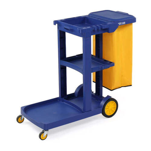 ROVSUN 3-Tier 500 LBS Capacity Janitorial Cart with 15 Gallon Bag Blue