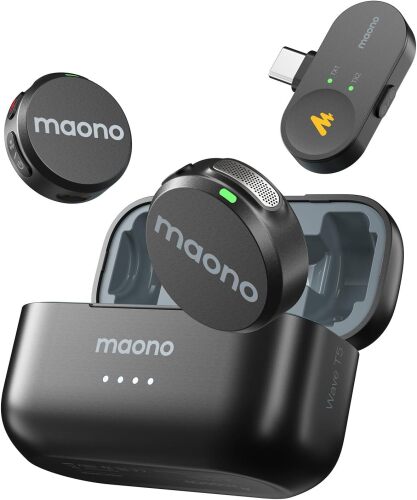 MAONO Wave T5 Wireless Lavalier Microphone for iPhone15/16/17 Android Phone | Magnetic Lapel Mini Mic with 48KHz 24Bit Audio, AI Noise Cancelling,Mute,1000ft for Podcast Video Record Vlog Content Creator
