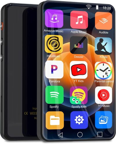 144GB MP3 Player with Bluetooth and WiFi, Parental Control 4" Full-Color Touch Screen MP4 Music Player with Spotify, Amazon Music, Libby, Smart Android Mainstream Media MP3 Player for Kids, Black