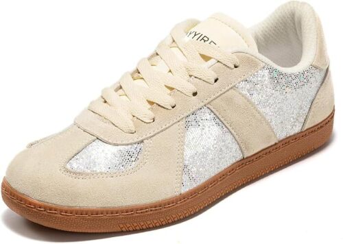 Women’s Glitter Sneakers, Sparkly Casual Shoes with Cushioned Insole and Non-Slip Gum Sole, Cute Trendy Walking Shoes for Street Outfit
