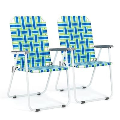 VINGLI Classic 2 Pack Blue Metal Beach Chair Outdoor Beach Chair Portable Dining Chair