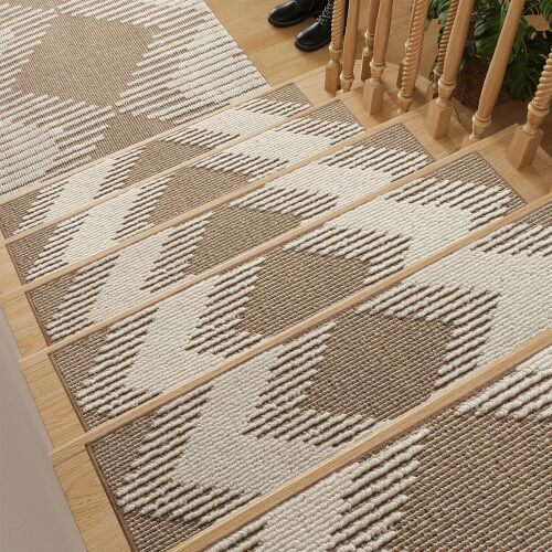 PADOOR 15PC Stair-Treads Non Slip, 3D Peel and Stick Stair Treads for Wooden Steps Indoor, Stair-Carpet Treads Washable Reusable Adhesive Stair-Runner Rugs for Kids and Dogs