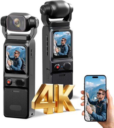 4K Vlogging Camera Mini Action Camera 180° Rotating Pocket Body Cam with Audio & Video Handheld POV Cameras with Stabilization, Touch Screen