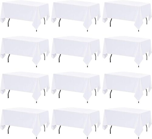 12 Pack White Table Cloth Rectangle Table Cloths for 6 Foot Rectangle Tables 60 X 102 Inch Washable Polyester Table Covers, Reusable & Wrinkle Resistant for Weddings, Parties, Events, and Everyday Use