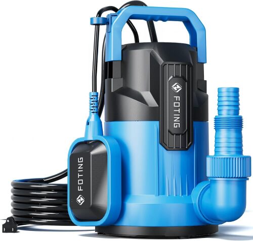 FOTING Sump Pump, 1/2HP 4900GPH High Flow Clean&Dirty Submersible Water Pump, Thermoplastic Electric Portable Utility Pump for Pool Draining Hot Tub Garden Basement, Blue