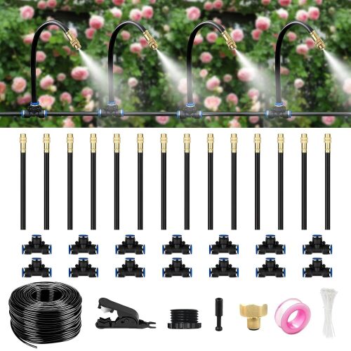 Drip Irrigation System for Garden – Automatic Watering Kit with Solid Brass Metal Connectors, 360° Bendable Tubing & 14 Adjustable Nozzles for Greenhouse, Lawn, Yard & Plants