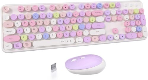 UBOTIE Colorful Wireless Keyboard and Mouse Combo (White-Colorful)