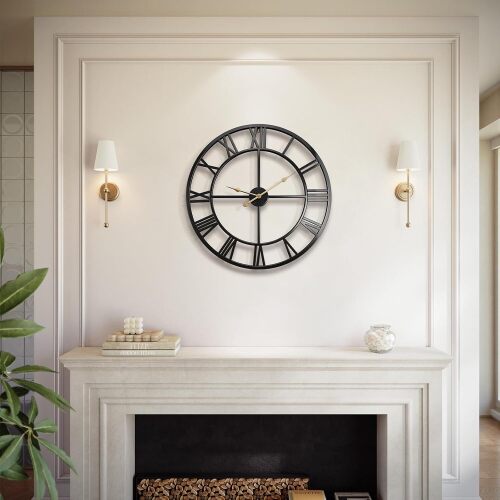 Large Wall Clock, Roman Numeral Metal Oversized Wall Clocks