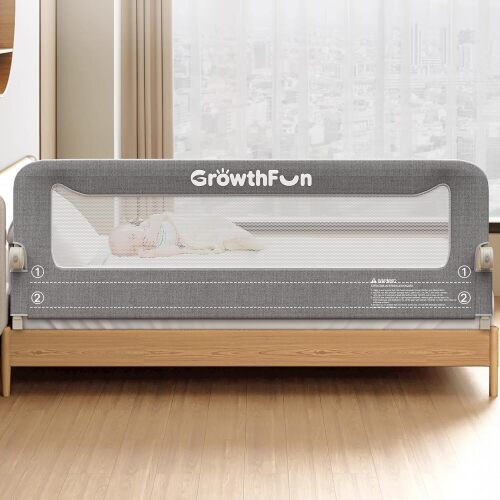 Foldable Bed Rail for Toddlers, 71in Reinforced Carbon Steel Frame&Connectors, Breathable Cationic Fabric - Safety Toddler Bed Rails
