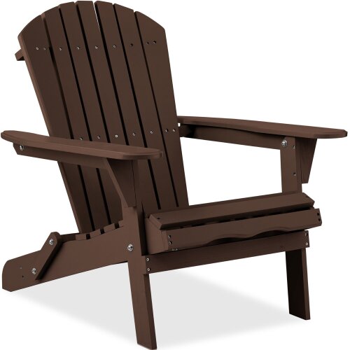 Folding Adirondack Chair Outdoor, Wooden Accent Lounge Furniture w/ 350lb Capacity