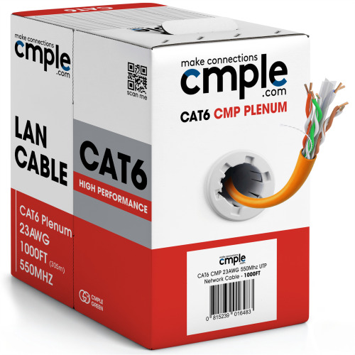 Plenum Cat6 Ethernet Cable 1000ft (CMP) Yellow | 550MHz (UTP) 10 Gigabit Network 23AWG Solid Wire