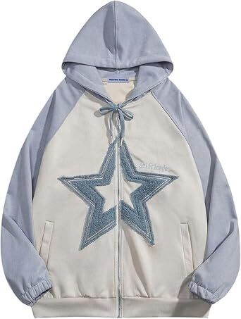 Aelfric Eden Suede Star Patchwork Full Zip Up Hoodie Oversized Graphic Hoodies Y2K Hooded Casual Sweatshirts Jackets