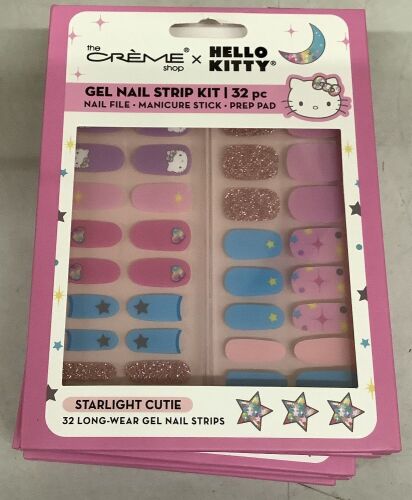 The Crème Shop x Hello Kitty Gel Nail Strip Kit 32pc with Nail File, Manicure Stick, Prep Pads, 6-Pack