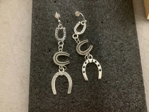 Silver Dangle Horseshoe Earrings