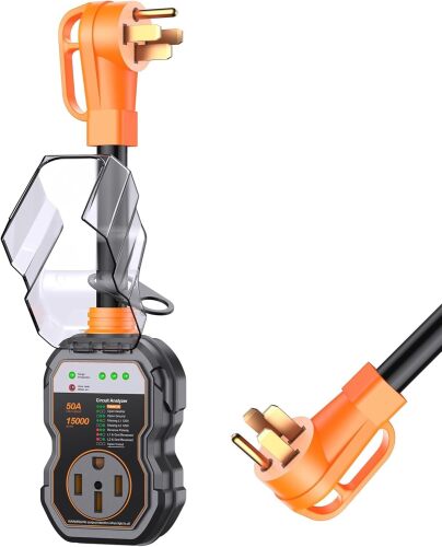 RV Surge Protectors 50 Amp, 15000 Joules RV Circuit Analyzer, IP68 Surge Voltage Protection, RV Adapter Plug for Camper