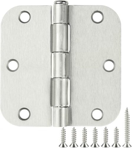 30 Pack Rounded Satin Door Hinges Brushed Nickel 3.5 Inch Interior 3 1/2 Inch 5/8" Radius Corners Iron Bifold Silver Residential Bed Room Hinge for Doors Hardware Controls House Decor Accessories