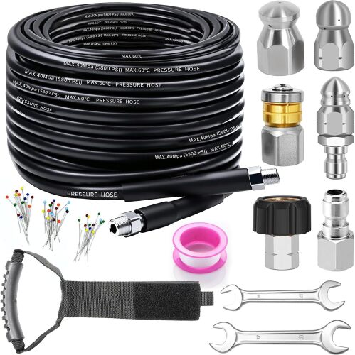 100FT Sewer Jetter Kit for Pressure Washer, 5800PSI Drain Cleaner Hose