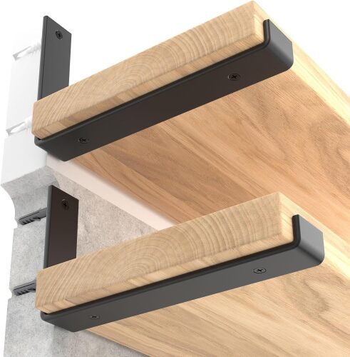 LEOPO Shelf Brackets 12 inch, 1/5 inch Thick 6-Pack Floating Shelf Bracket