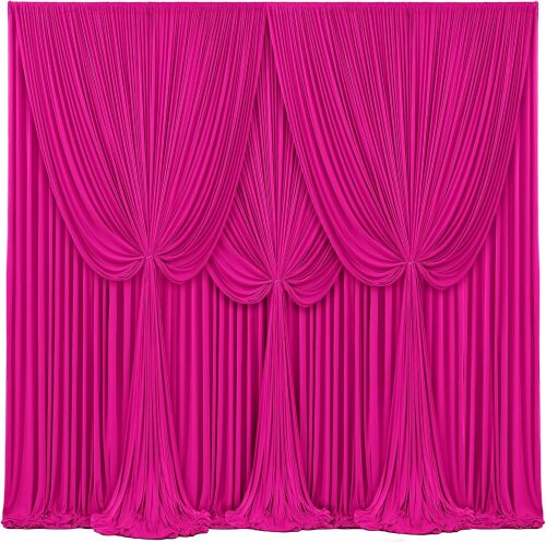 4 Panels Hot Pink Backdrop Curtains for Wedding Party Wrinkle Free Backdrop Curtain Drapes Fabric Decoration Fuchsia Photo Back Drop Cloth for Baby Shower Photography Stage Reception