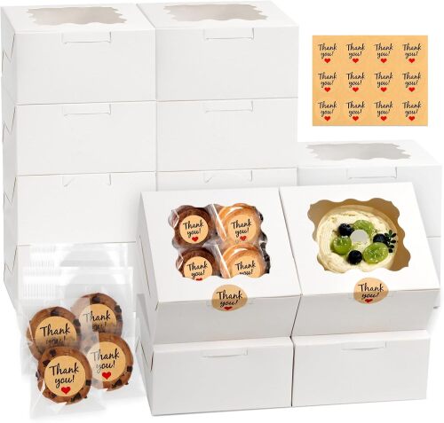 12 Pcs Cookie Boxes with Window, 6x6x3 inches, for Dessert Pastry