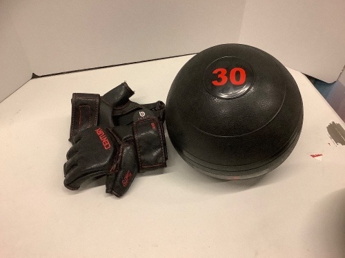 30 lb weighted excercise ball with gloves - Lot 154