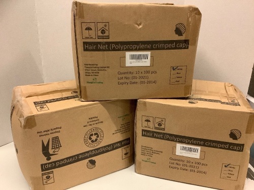 Lot of (3) 100 pc Boxes of hair Net Polypropylene Crimped Cap - Lot 252