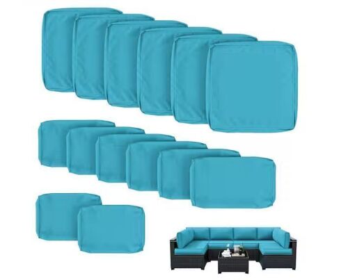 WNP 14-Piece Outdoor Cushion Cover Set, Lake Blue