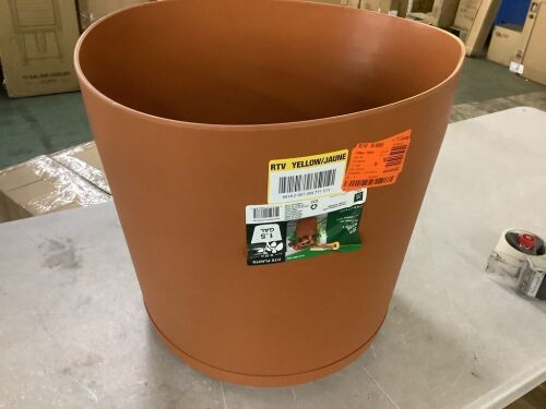 Vigoro Kyra Large Clay Plastic Round Planter with Attached Saucer (20 in. L x 20 in. W x 17.32 in. H)