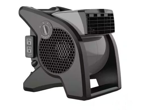 Lasko Pivoting 11.2 in. 3 Speed High Velocity Blower Fan for Home, Job Site in Gray, 375 CFM, 2 120V Outlets, Circuit Breaker