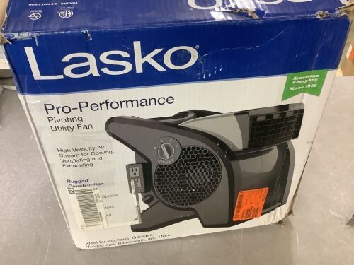 Lasko Pivoting 11.2 in. 3 Speed High Velocity Blower Fan, 375 CFM, 2 120V Outlets, Circuit Breaker