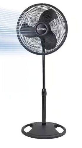 Lasko 16 in. 3-Speed Oscillating Pedestal Fan for Home in Black with Adjustable Height, Tilt Back Head and Easy Assembly