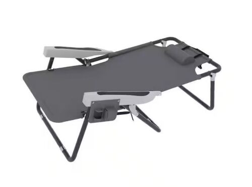 VEIKOUS Folding Portable Metal Backpack Beach Chair with Removable Pillow and 5-Position Adjustable Backrest in Dark Gray