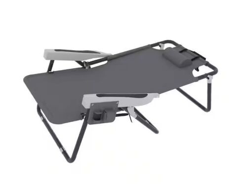 VEIKOUS Folding Portable Metal Backpack Beach Chair with Removable Pillow and 5-Position Adjustable Backrest in Dark Gray