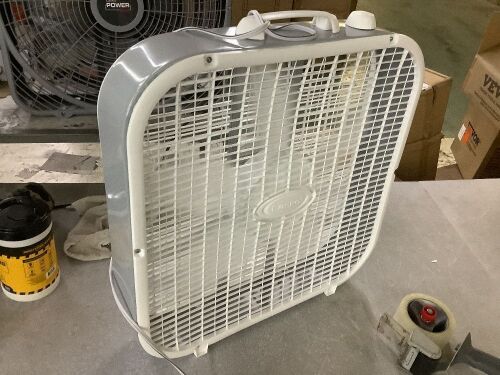 Lot of (2) Lasko 20 in. 3 Speed Air Circulating Box Fan for Home in White with Save Smart Technology, 1820 CFM and Carry Handle