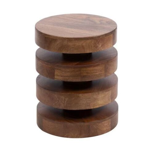 Kate and Laurel Omar 14.00 in. Walnut Brown Round Solid Wood End Table