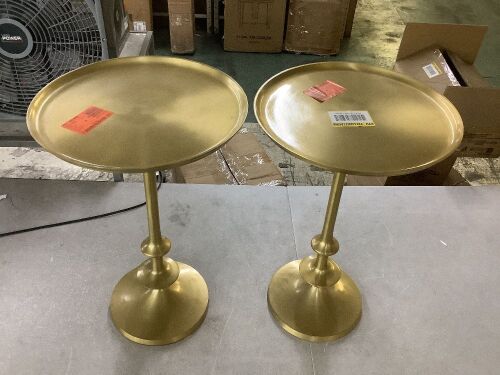 Lot of (2) Home Decorators Collection Bellkirk Round Gold Metal Accent Table (14.5 in. W x 22.25 in. H)