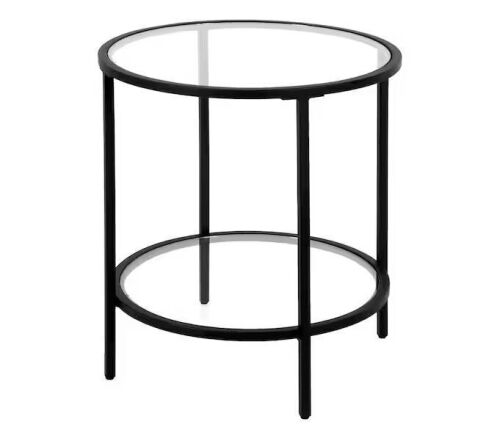 Meyer&Cross Sivil 20 in. Blackened Bronze Round Glass Side Table with Shelf