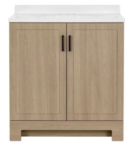 Glacier Bay Oakley 31 in. Single Sink Beige Oak Freestanding Bath Vanity with White Cultured Marble Top