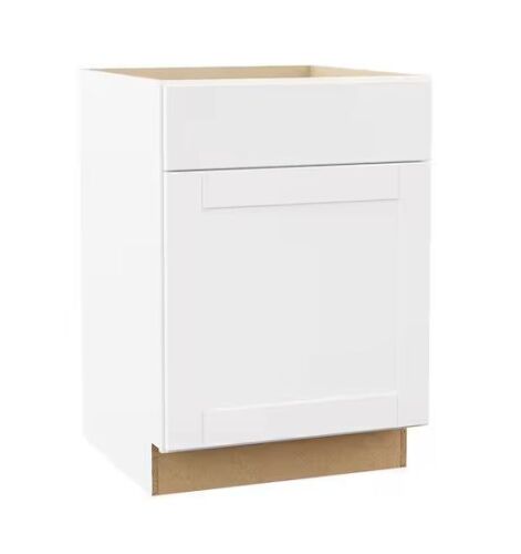 Hampton Bay Shaker 24 in. W x 24 in. D x 34.5 in. H Assembled Base Kitchen Cabinet in Satin White