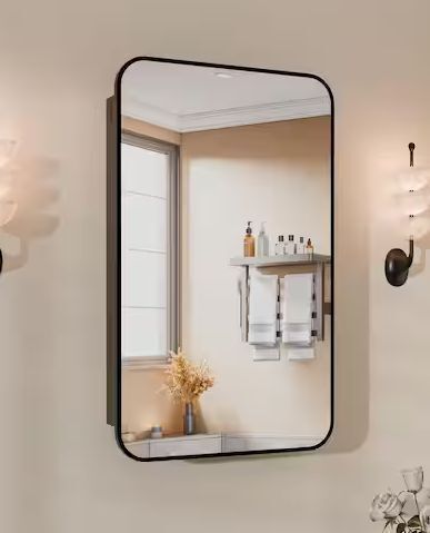 24 in. W x 32 in. H Recessed Rectangular Metal Framed Bathroom Medicine Cabinet with Mirror in Matte Black