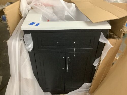 Home Decorators Collection Beaufort 24 in. Single Sink Freestanding Black Bath Vanity with White Engineered Stone Top - Top Damaged