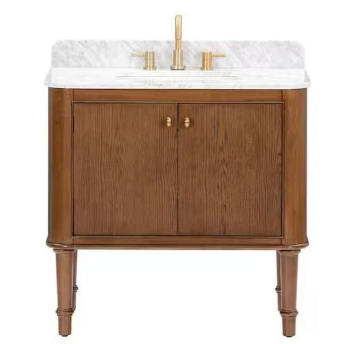 Home Decorators Collection Collette 36 in. Single Sink Freestanding Bathroom Vanity in Cinnamon Oak with White Carrara Marble Top