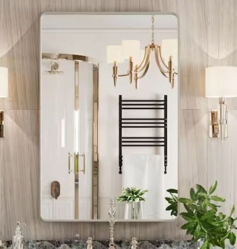 24 in. W x 36 in. H Rectangular Silver Aluminum Alloy Framed Wall Mirror